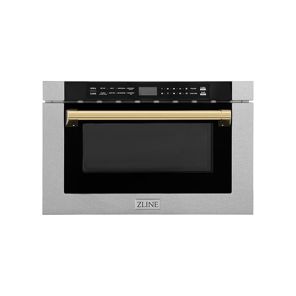 ZLINE - Autograph 24 in. Microwave Drawer with Traditional Handle in Satin Steel and Gold Accents - Stainless Steel and Gold Accents - Front_Zoom