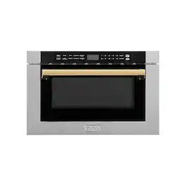 ZLINE - Autograph 24 in. Microwave Drawer with Traditional Handle in Satin Steel and Gold Accents - Stainless Steel and Gold Accents