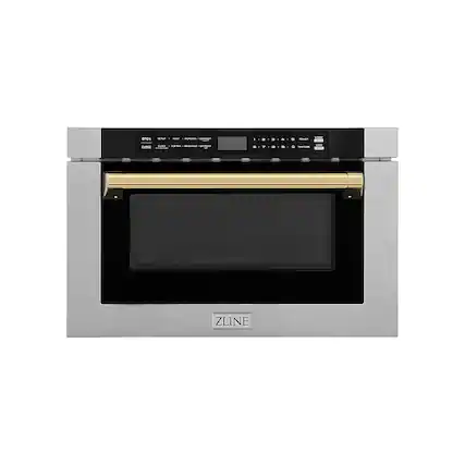 Front. ZLINE - Autograph Edition 24" 1.2 cu. ft. Built-in Microwave Drawer in Fingerprint Resistant Stainless Steel and Gold Accents.