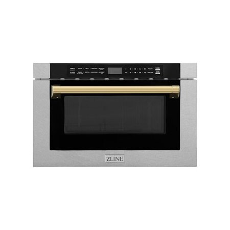 ZLINE - Autograph Edition 24" 1.2 cu. ft. Built-in Microwave Drawer in Fingerprint Resistant Stainless Steel and Gold Accents