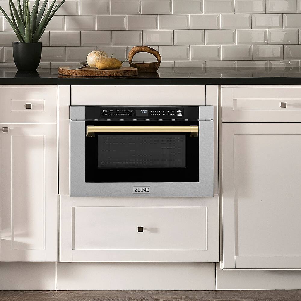 Alt View 13. ZLINE - Autograph Edition 24" 1.2 cu. ft. Built-in Microwave Drawer in Fingerprint Resistant Stainless Steel and Gold Accents.
