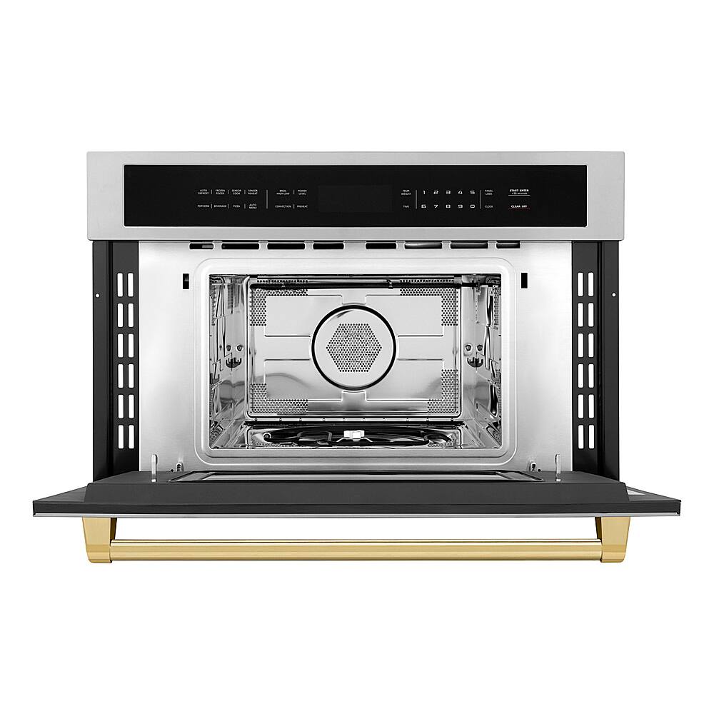 Angle. ZLINE - Autograph Edition 30" 1.6 cu ft. Built-in Convection Microwave Oven in Stainless Steel and Polished Gold Accents - Stainless steel.