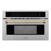 ZLINE - Autograph Edition 30" 1.6 cu ft. Built-in Convection Microwave Oven in Stainless Steel and Polished Gold Accents - Front_Zoom