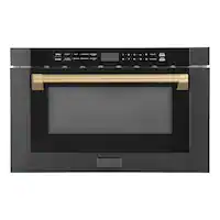 ZLINE - Autograph Edition 24 in. Built-in Microwave Drawer in - Black Stainless Steel and Champagne Bronze Accents - Front_Zoom