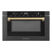 ZLINE - Autograph Edition 24 in. Built-in Microwave Drawer in Black Stainless Steel and Champagne Bronze Accents - Front_Zoom