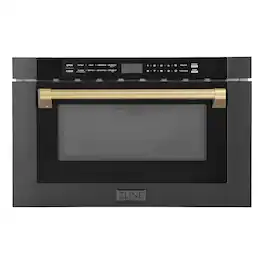 ZLINE - Autograph Edition 24 in. Built-in Microwave Drawer in - Black Stainless Steel and Champagne Bronze Accents