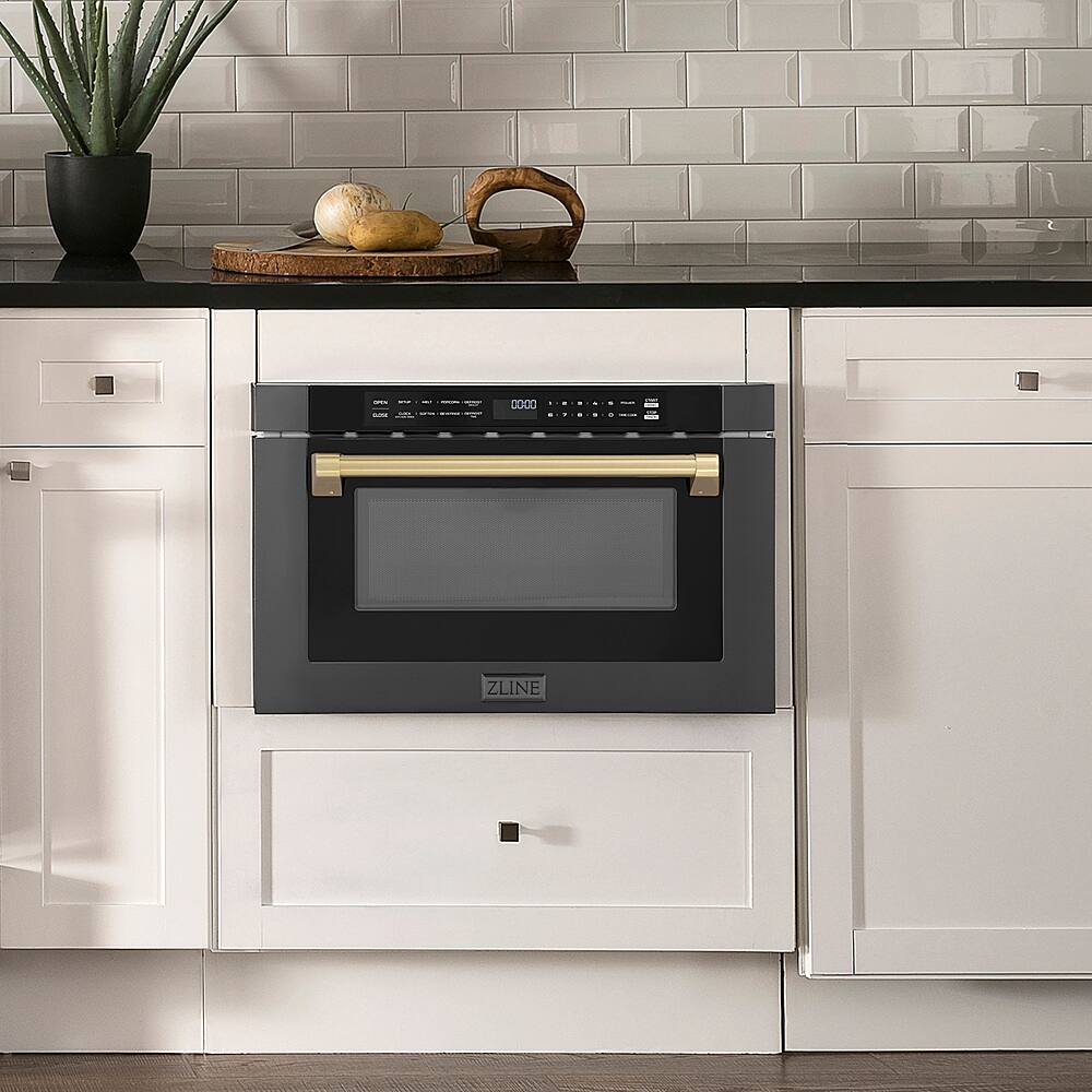 Alt View 11. ZLINE - Autograph Edition 24 in. Built-in Microwave Drawer in Black Stainless Steel and Champagne Bronze Accents.