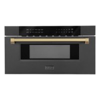 ZLINE - Autograph Edition 30 in. Built-in Microwave Drawer in Black Stainless Steel and Champagne Bronze Accents - Front_Zoom