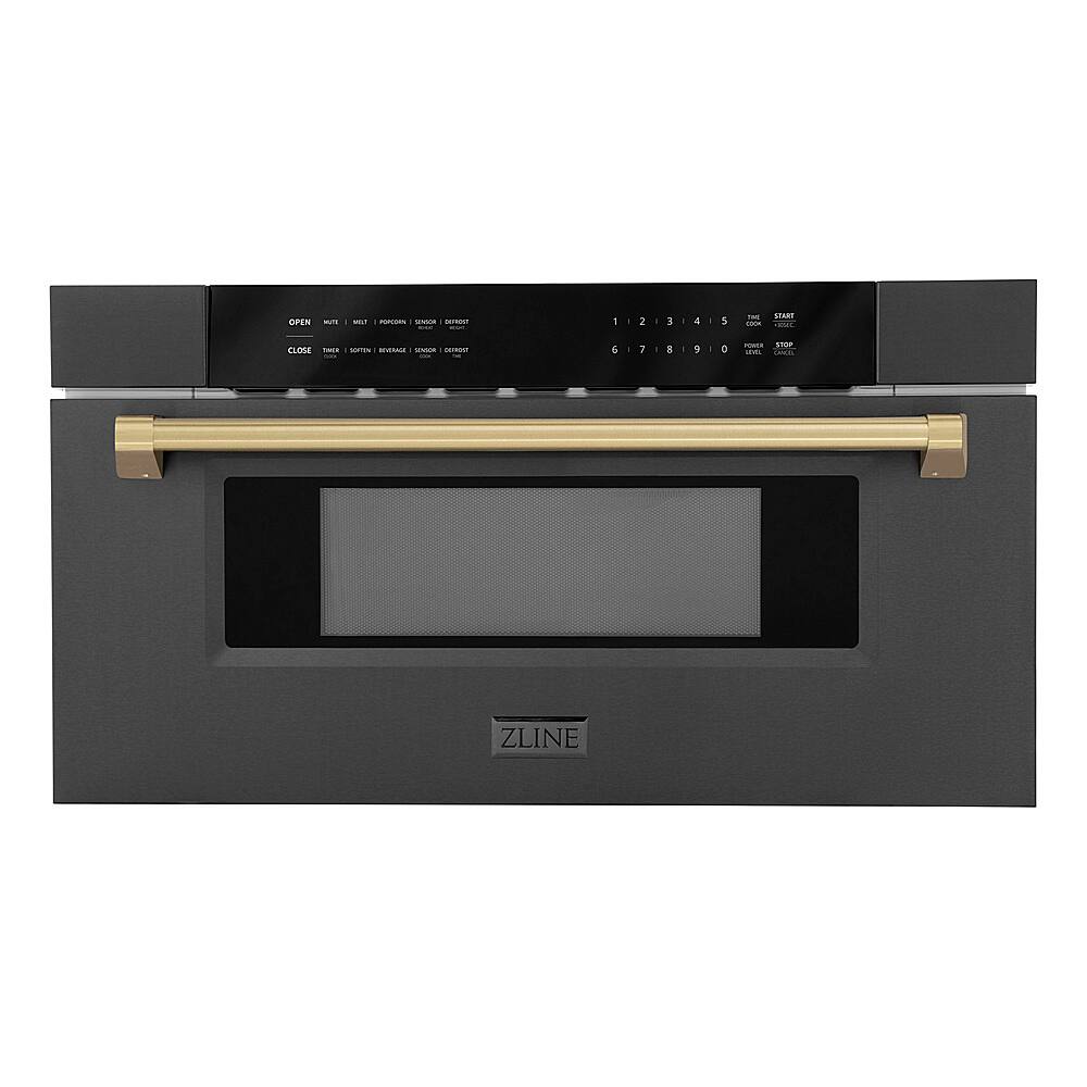 ZLINE - Autograph Edition 30 in. Built-in Microwave Drawer in Black - Stainless Steel and Champagne Bronze Accents