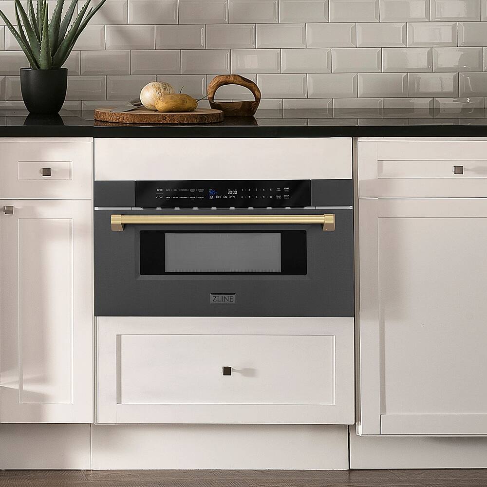 Alt View 11. ZLINE - Autograph Edition 30 in. Built-in Microwave Drawer in Black Stainless Steel and Champagne Bronze Accents.