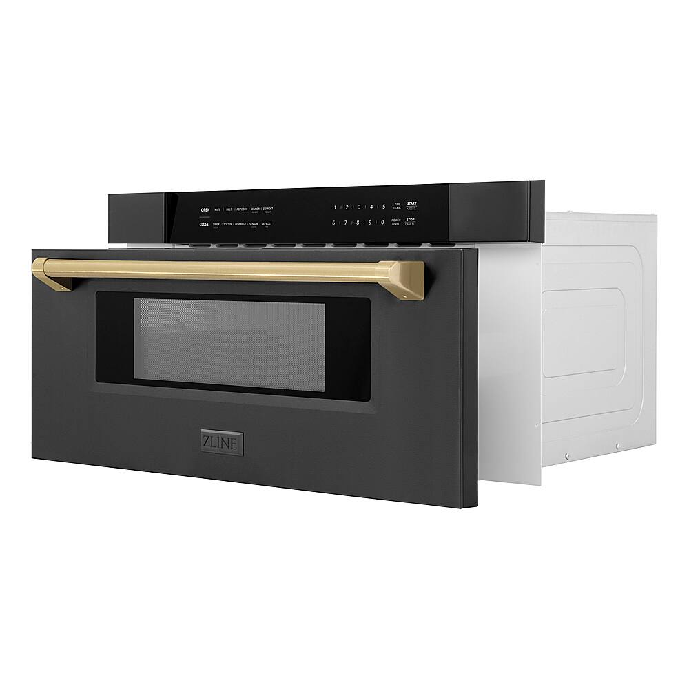 Alt View 1. ZLINE - Autograph Edition 30 in. Built-in Microwave Drawer in Black Stainless Steel and Champagne Bronze Accents.