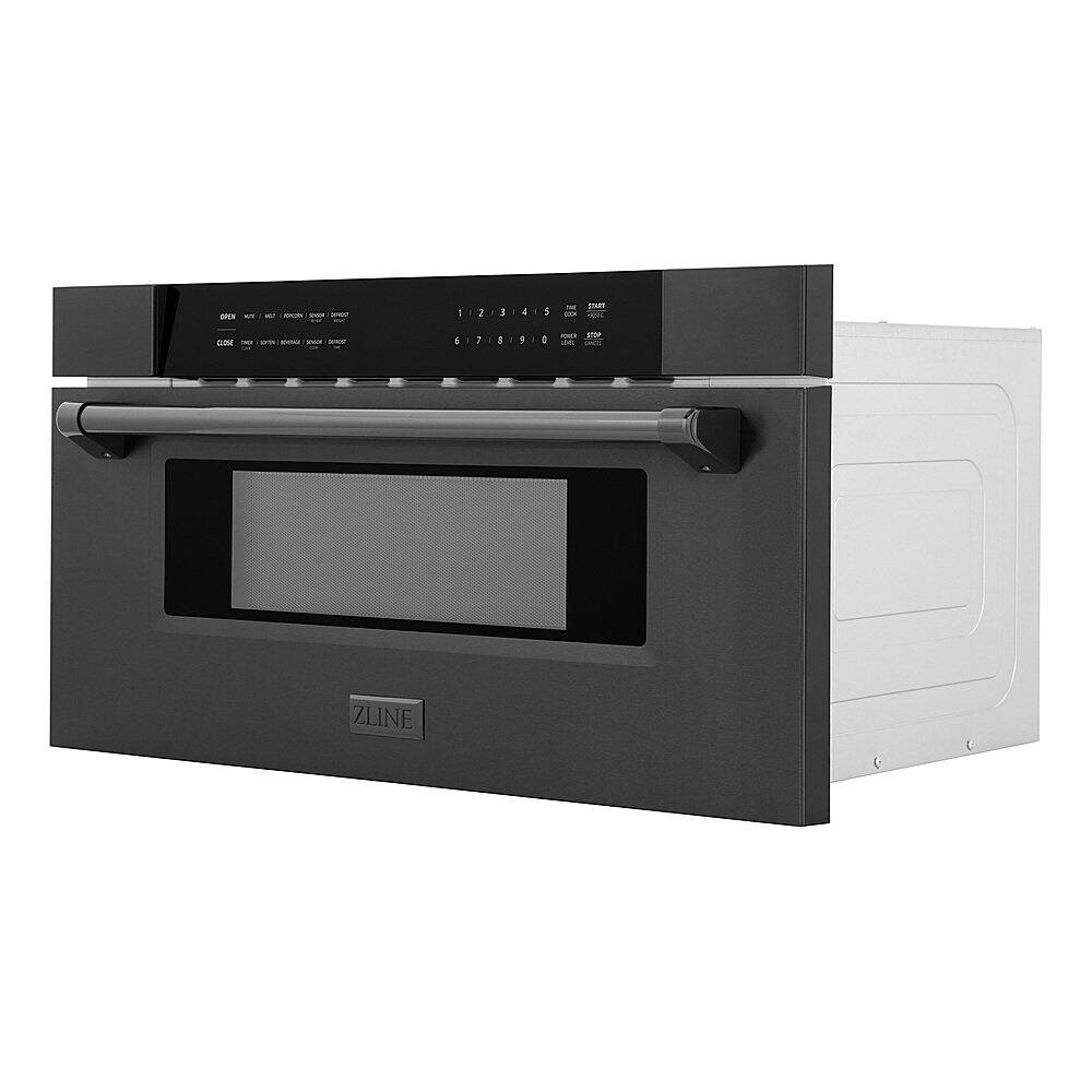 Left. ZLINE - 30 in.  Built-in Microwave Drawer in Black Stainless Steel.