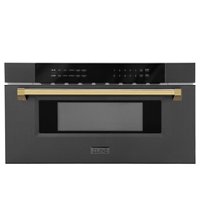 ZLINE - Autograph Edition 30" 1.2 Built-in Microwave Drawer in Black Stainless Steel and Gold Accents - Front_Zoom