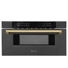 ZLINE - Autograph Edition 30 in. Built-in Microwave Drawer - Black Stainless Steel and Gold Accents