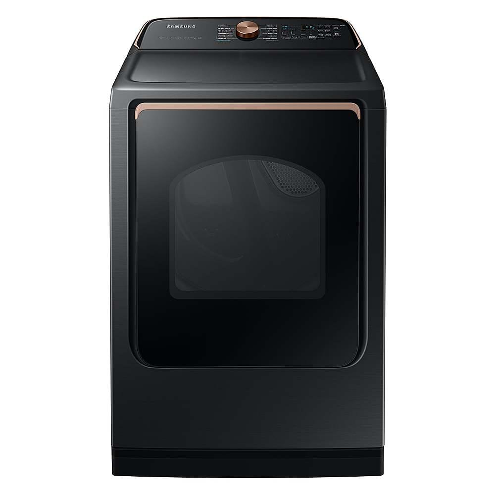 Front. Samsung - 7.4 Cu. Ft. Smart Gas Dryer with Steam and Pet Care Dry - Brushed Black.
