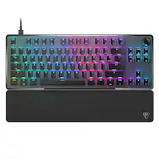 The image features a colorful keyboard with a black base. The keyboard has a variety of keys, including letters, numbers, and function keys. The keys are arranged in rows, with some keys having multiple functions. The keyboard is designed to provide a comfortable and efficient typing experience.