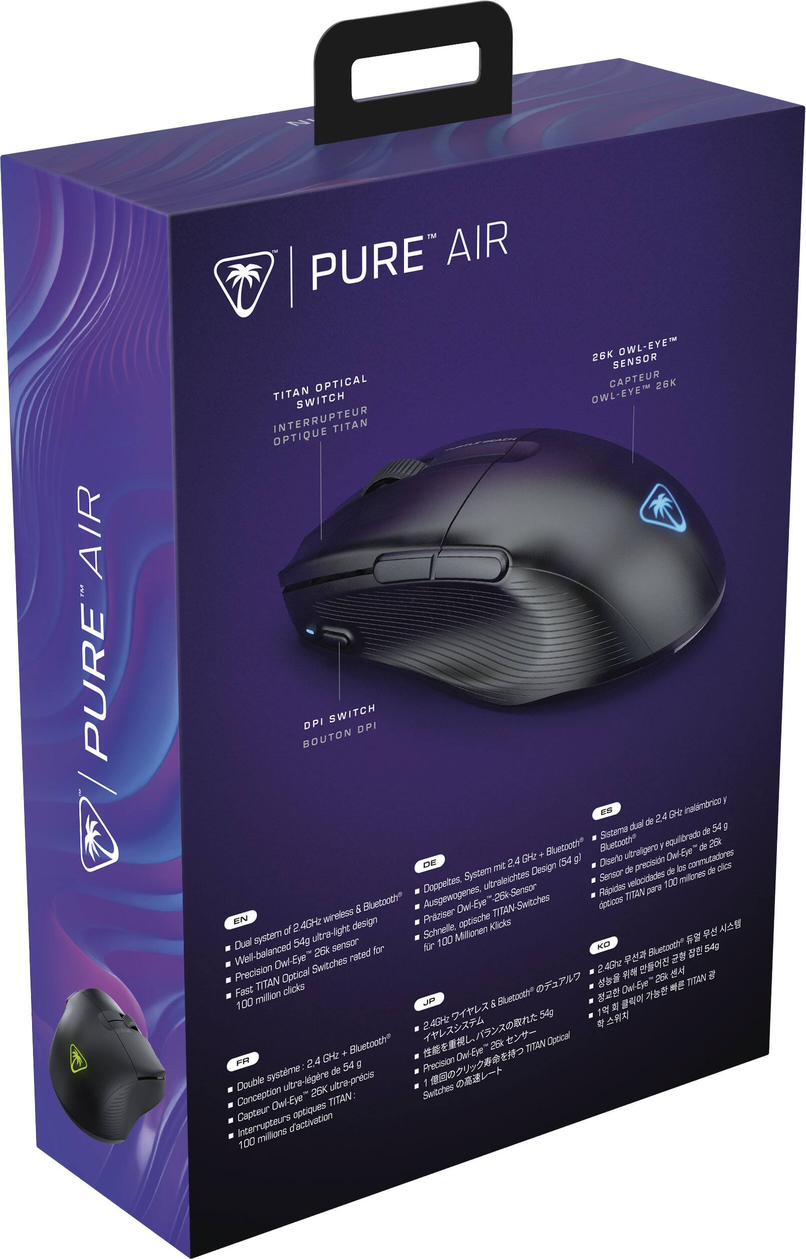 Alt View 19. Turtle Beach - Pure Air Ultra-Light Wireless Ergonomic RGB Gaming Mouse with 26K DPI Optical Sensor & 125 hour Battery - Black.