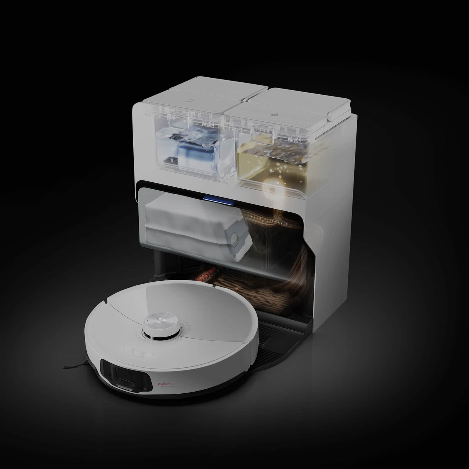 Alt View 40. Roborock - S8 MaxV Ultra Robot Vacuum and Mop with FlexiArm Design Side Brush, 10,000 Pa Suction and 8-in-1 RockDock Ultra - White.