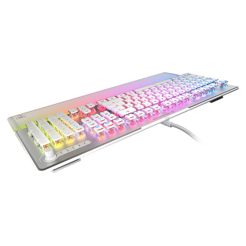 Left. Turtle Beach - Turtle Beach Vulcan II Max Full-size Wired Mechanical TITAN Switch Gaming Keyboard with RGB lighting and palm rest - White.