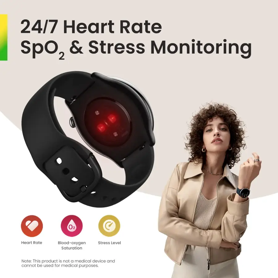 24/7 Heart Rate SpO2 & Stress Monitoring - MADE IN CHINA - OERIONIPALZEN 10320362118157 FIEVIsoOn PLYS O2 Heart Rate Blood-oxygen Saturation Stress Level Note: This product is not a medical device and cannot be used for medical purposes.