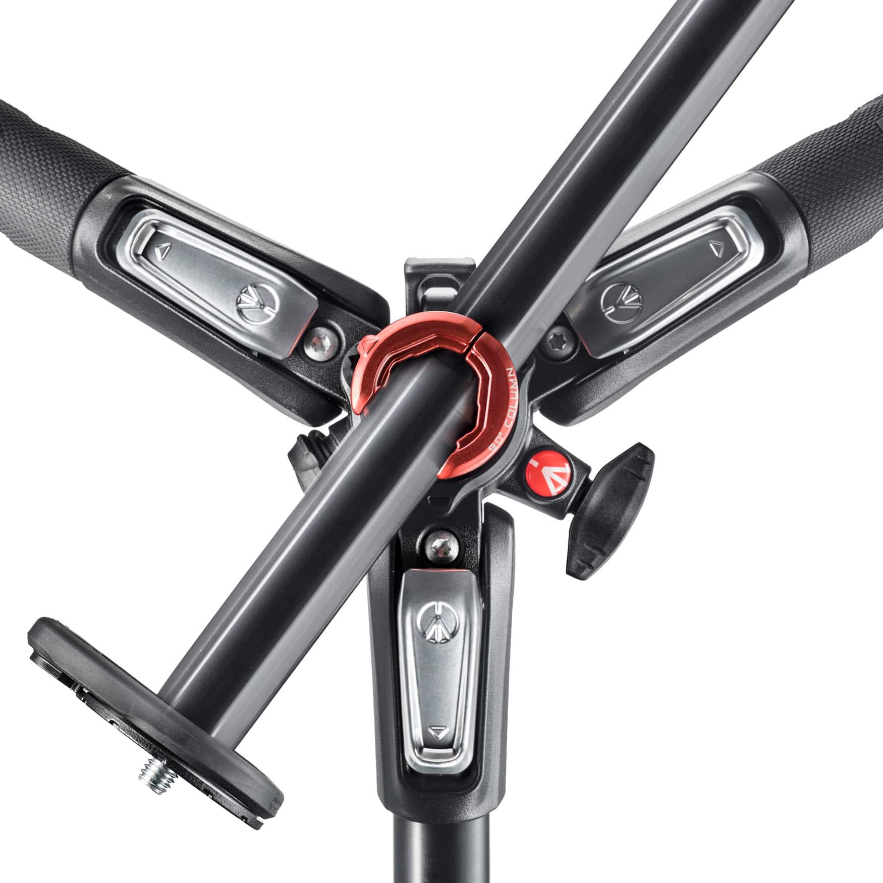 The image features a close-up view of a bicycle handlebar with a red ring on it. The handlebar is attached to a bicycle frame, and there are two black handles on the bike. The red ring is located in the middle of the handlebar, and the bike has a black seat.