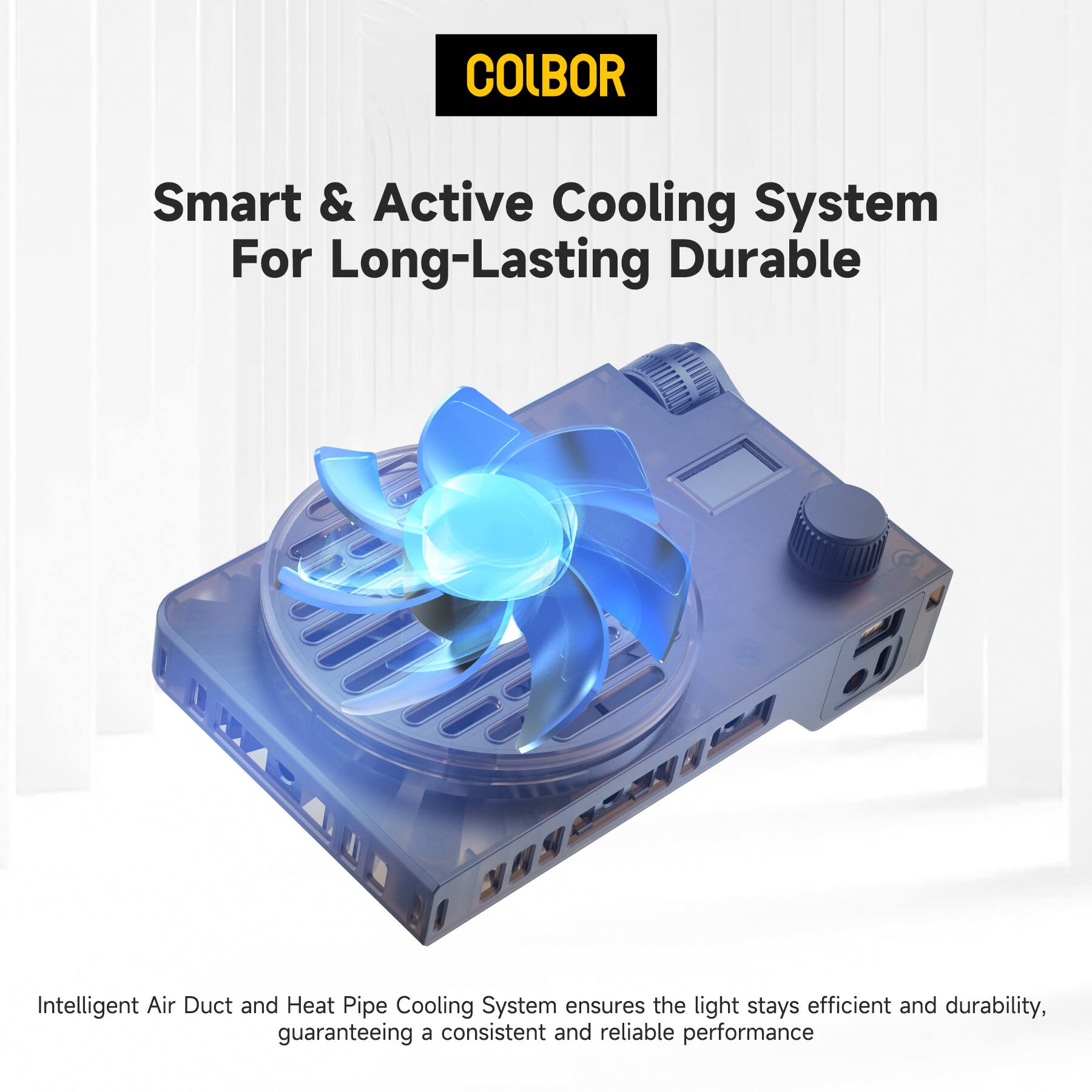 COLBOR Smart & Active Cooling System For Long-Lasting Durable Intelligent Air Duct and Heat Pipe Cooling System ensures the light stays efficient and durable, guaranteeing a consistent and reliable performance.