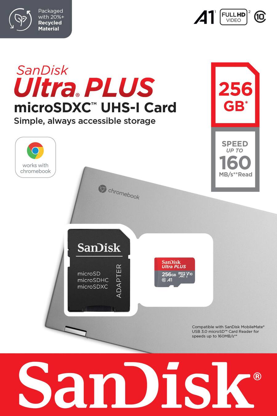 SanDisk Ultra PLUS 256GB microSDXC UHS I Memory Card for