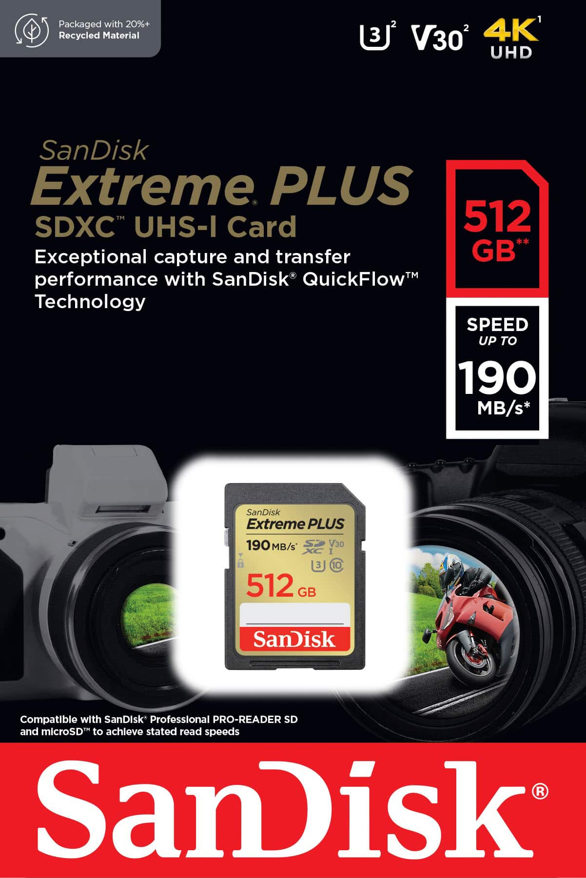 Alt View 12. SanDisk - Extreme PLUS 512GB SDHC/SDXC UHS-I Memory Card - Gold.