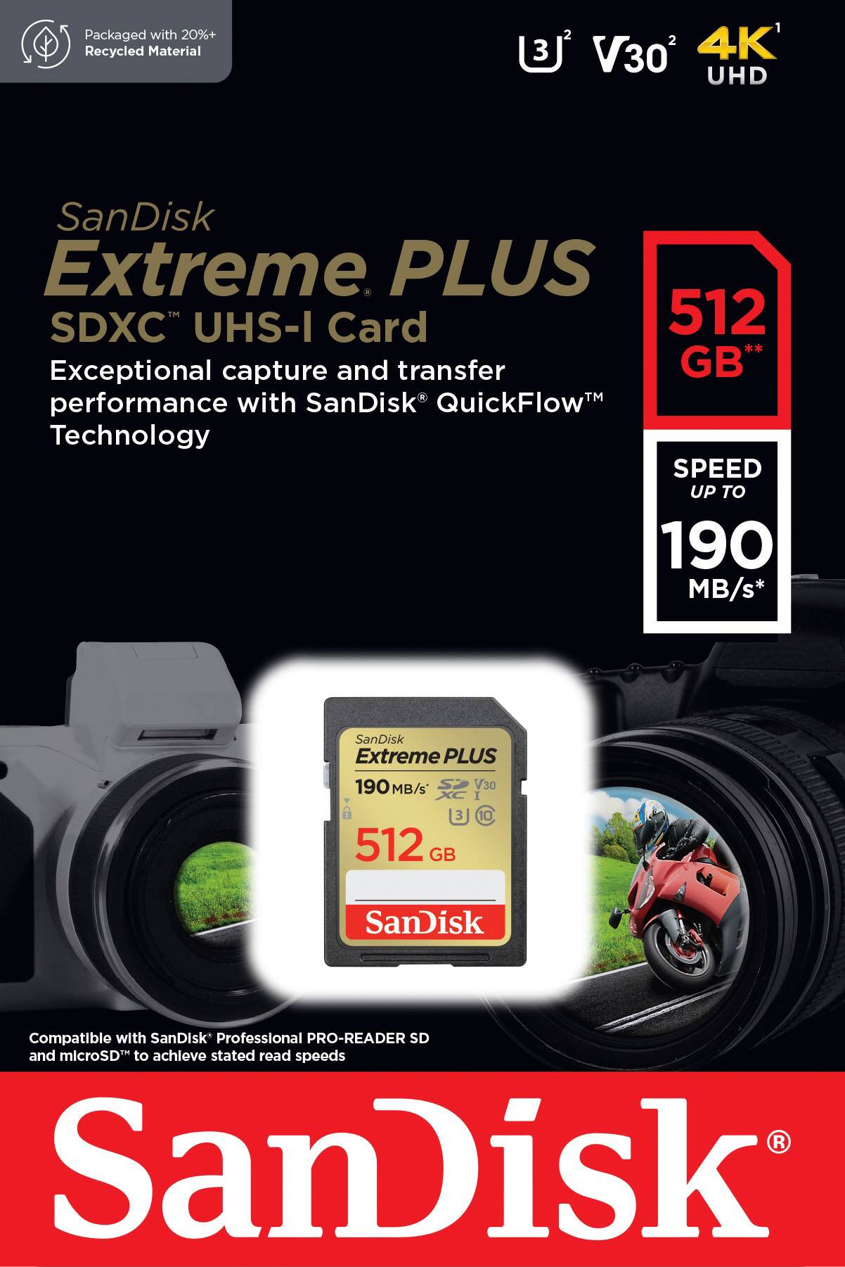 Alt View 12. SanDisk - Extreme PLUS 512GB SDHC/SDXC UHS-I Memory Card - Gold.
