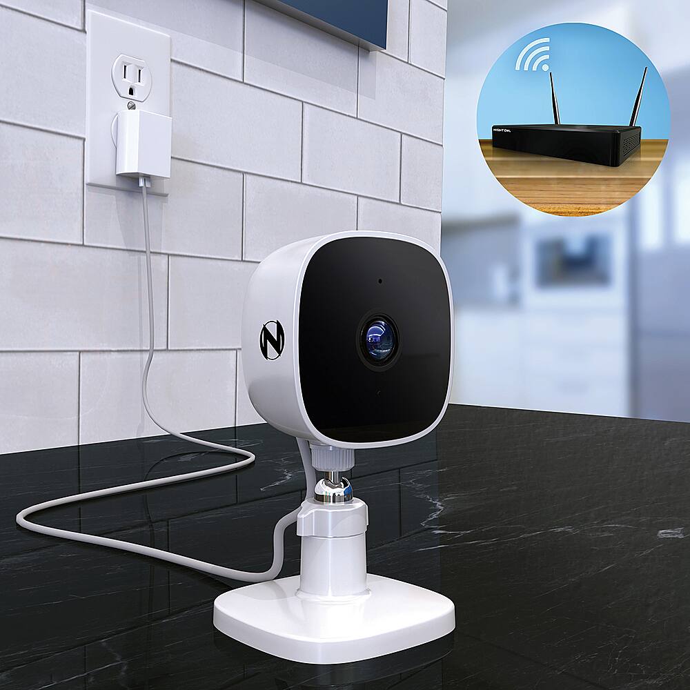 Alt View 12. Night Owl - 2 Camera Indoor AC Powered Plug-In Wireless 1080p Security Cameras with 2-Way Audio - White.