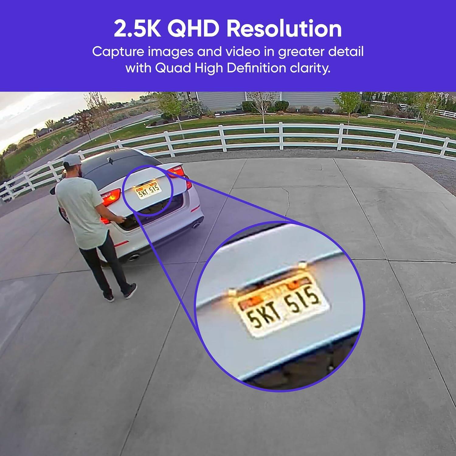 2.5K QHD Resolution: Capture images and video in greater detail with Quad High Definition clarity.

5KT 515: The license plate of the car.