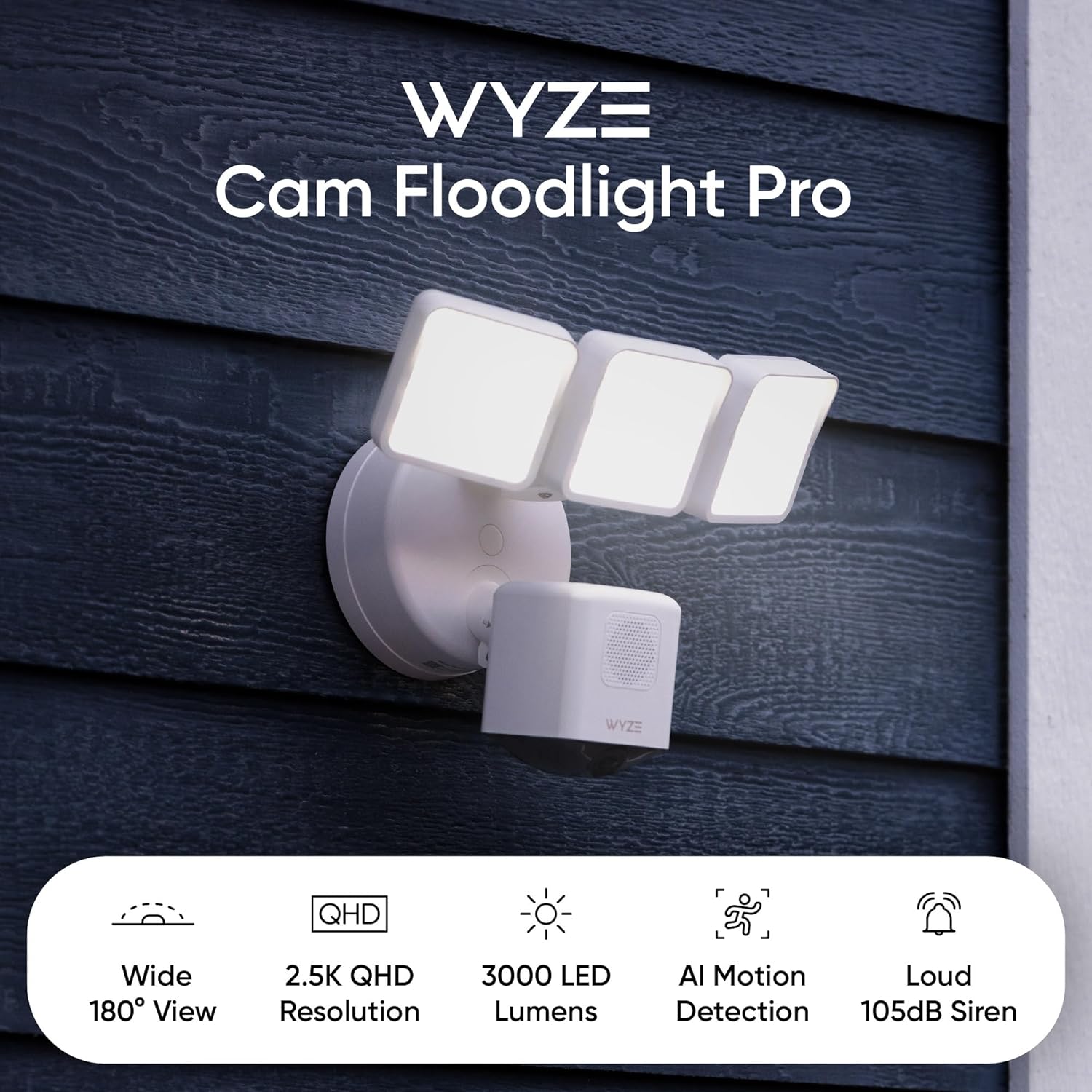 Angle View: Wyze - Floodlight Camera Pro, 3000 Lumen LEDs, 180° Wide View, 2k HD Outdoor Wi-Fi Floodlight Home Security Camera - Black - Black