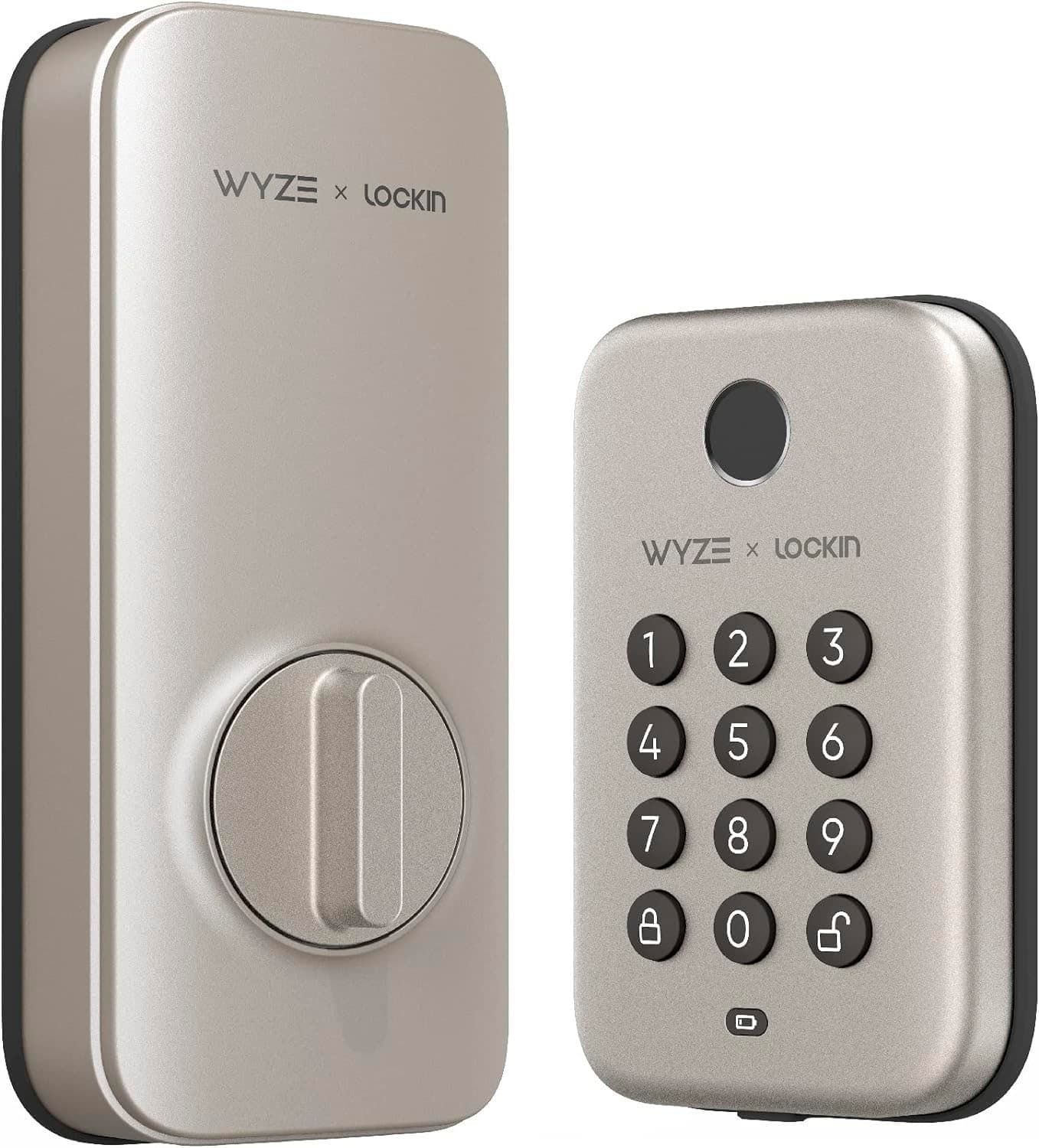 Front. Wyze - Smart Lock Bolt, Fingerprint Keyless Entry, Bluetooth Deadbolt Replacement, In-App Monitoring and Scheduled Access - Satin-Nickel.