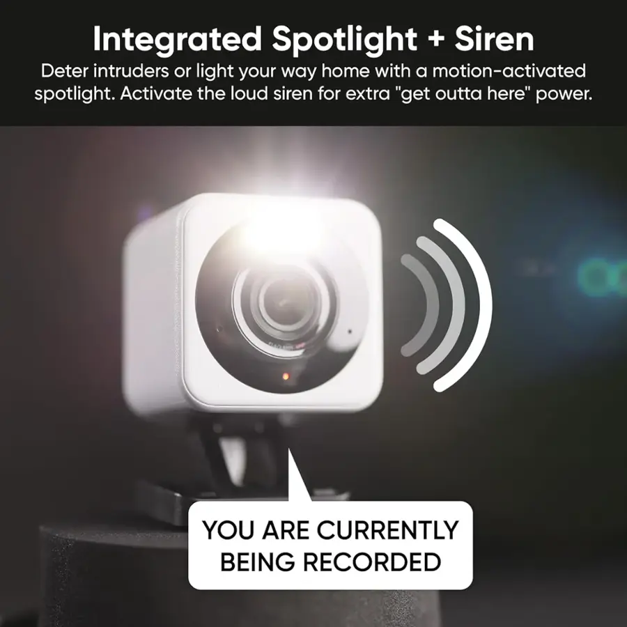 Integrated Spotlight + Siren Deter intruders or light your way home with a motion-activated spotlight. Activate the loud siren for extra "get outta here" power. You are currently being recorded.
