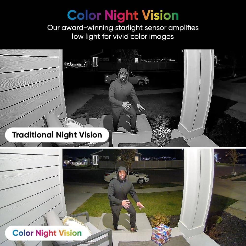 Color Night Vision: Our award-winning starlight sensor amplifies low light for vivid color images.
Traditional Night Vision: Traditional Night Vision.