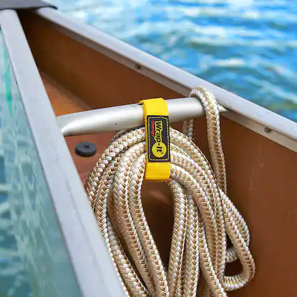 Left. Wrap-It Storage - Quick-Straps - 12-inch (3-Pack) - Weatherproof Hook and Loop Strap - Yellow.