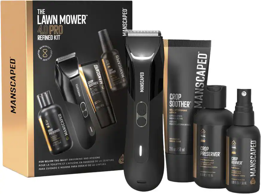 Manscaped - The Lawn Mower 4.0 Pro Refined Package SkinSafe Rechargeable Wet/Dry Groin and Body Hair Trimmer, Grooming Gift Set - Black