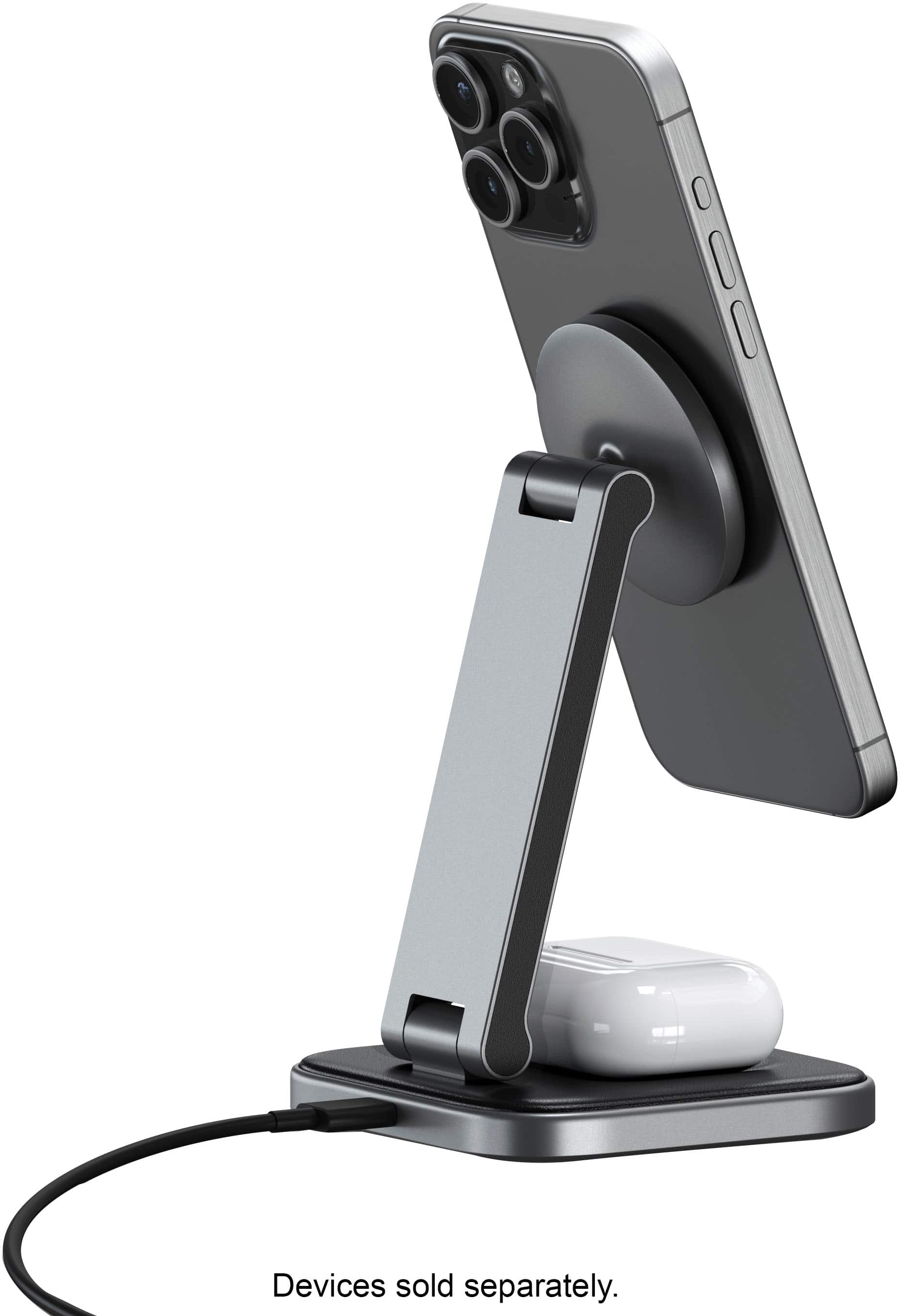 Alt View 1. Satechi - 2-in-1 Foldable Qi2 Wireless Charging Stand - Space Gray.