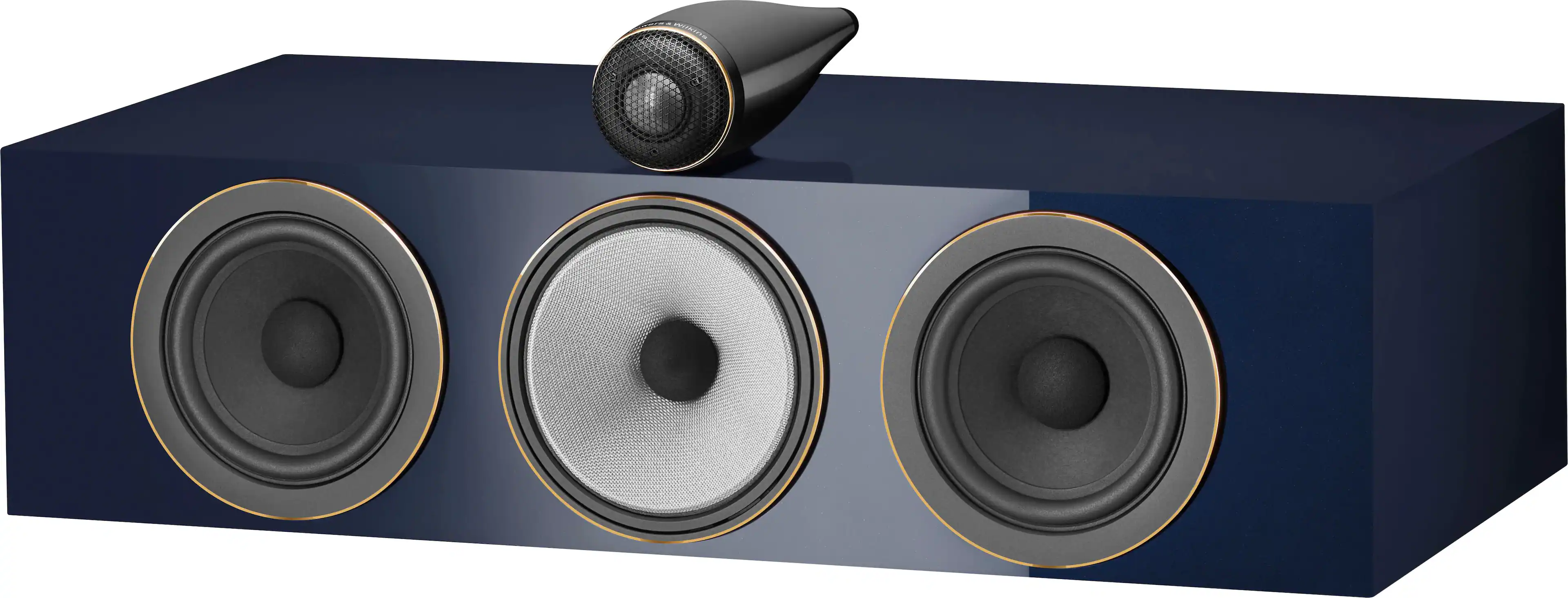 Front. Bowers & Wilkins - 700 Series 3 Signature Center Channel with 1" Tweeter On Top and Two 6.5" Bass Drivers (Each) - Metallic Midnight Blue.
