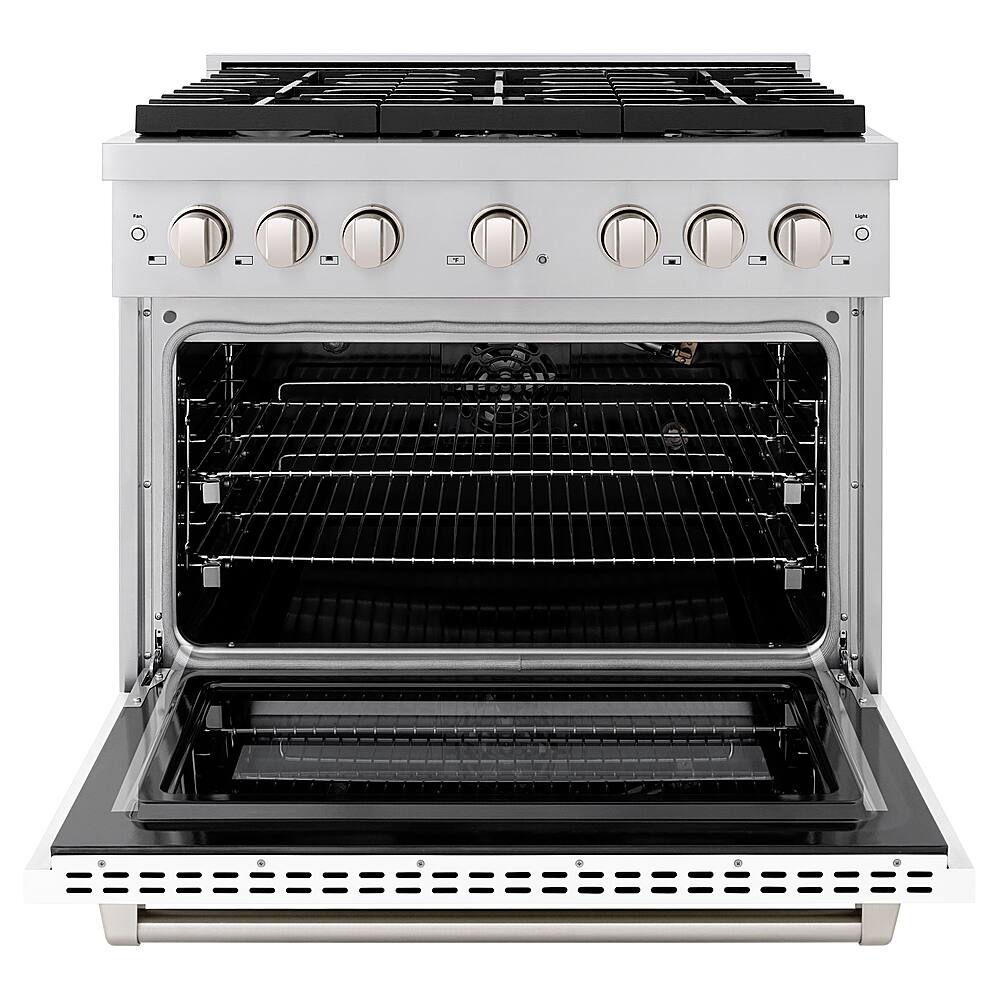 Angle. ZLINE - 36" Paramount Gas Range with 6 Burner Cooktop and Convection Oven (SGR-WM-36) - Black Matte.