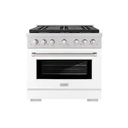 Front. ZLINE - 36 in. 5.2 cu. ft. 6 Burner Gas Range with Convection Gas Oven in Stainless Steel with White Matte Door.