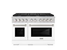 ZLINE - 48" Paramount Double Oven Gas Range with 8 Burner Cooktop (SGR-WM-48) - Satin Steel/White Matte