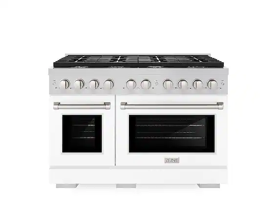 Front. ZLINE - ZLINE 48 in. 6.7 cu. ft. 8 Burner Double Oven Gas Range in Stainless Steel with White Matte Doors (SGR-WM-48).