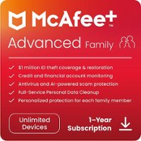 McAfee - McAfee+ Advanced Family ID Theft Coverage, Monitoring, Privacy Protection & Security Software (1-Year Subscription) - Android, Apple iOS, Chrome, Mac OS, Windows [Digital] - Front_Zoom