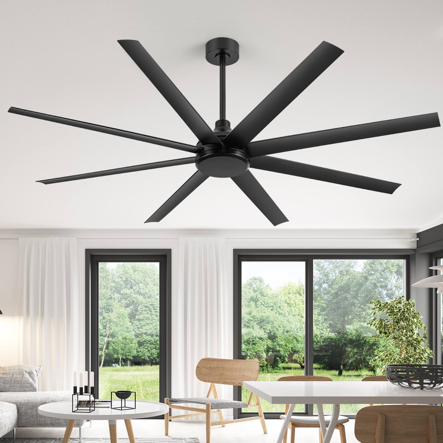 Alt View 10. Breezary - 72-Inch Modern Indoor No-Light Ceiling Fan with 8 ABS Blades, 7" & 12" Downrods, 6 Speed DC Motor & Remote Control - Matte Black.