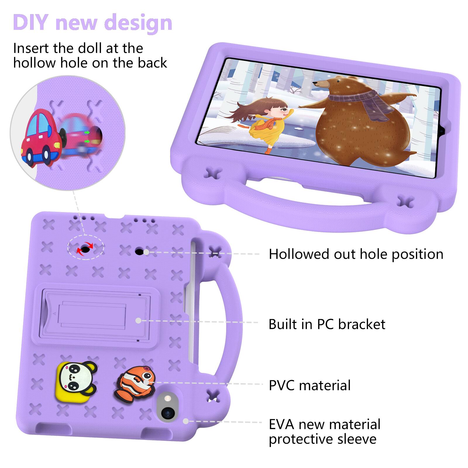DIY new design  
Insert the doll at the hollow hole on the back  

Hollowed out hole position  
Built in PC bracket  
PVC material  
EVA new material protective sleeve