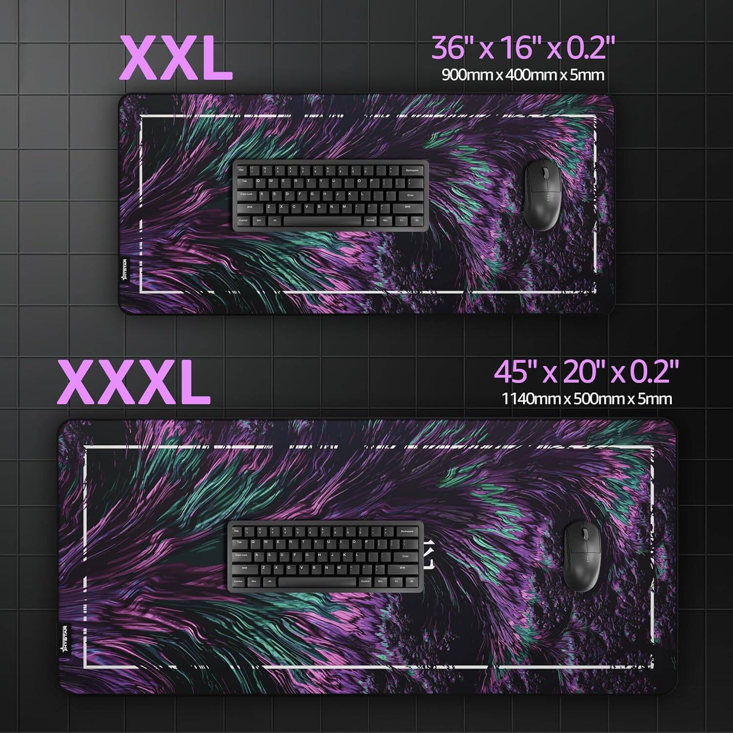XXL 36" X 16" X 0.2" 900mm x 400mm x 5mm  
XXXL 45" X 20" X 0.2" 1140mm x 500mm x 5mm