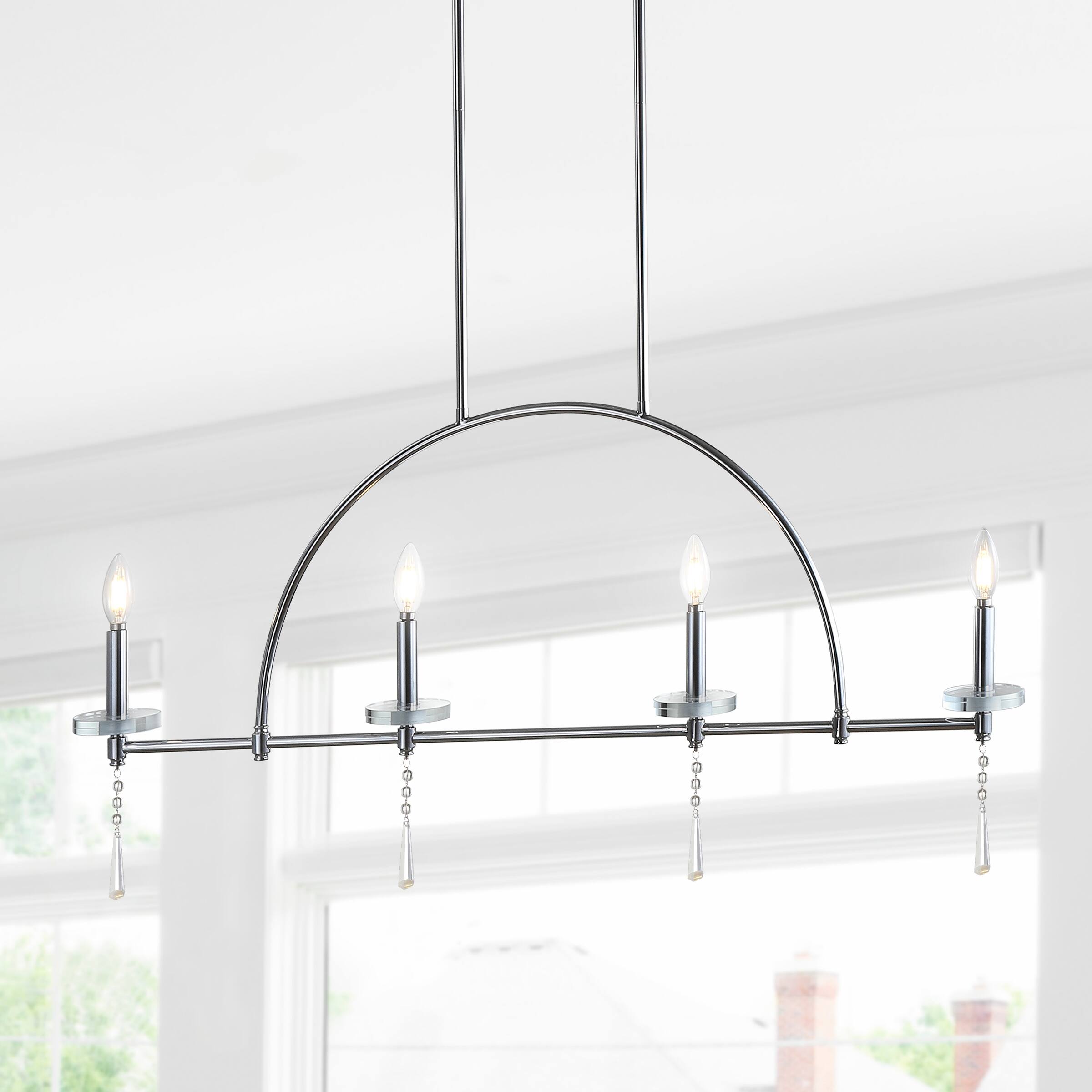 Alt View 1. Jonathan Y - Doris 41" 4-light Linear Metal/Crystal LED Pendant, Chrome - Chrome.