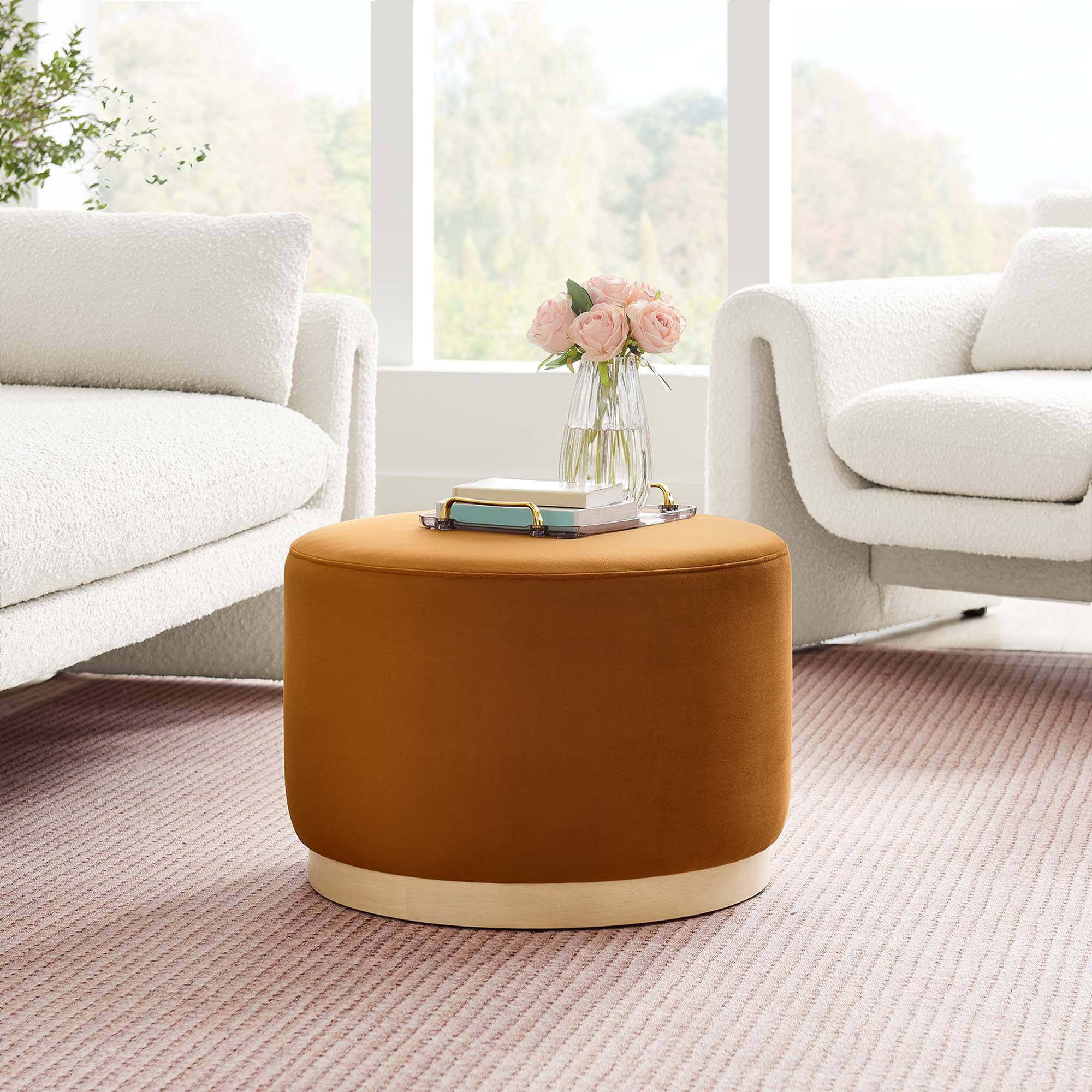 Alt View 1. Modway - Tilden Large 23" Round Performance Velvet Upholstered Ottoman by Modway - Rust Natural.