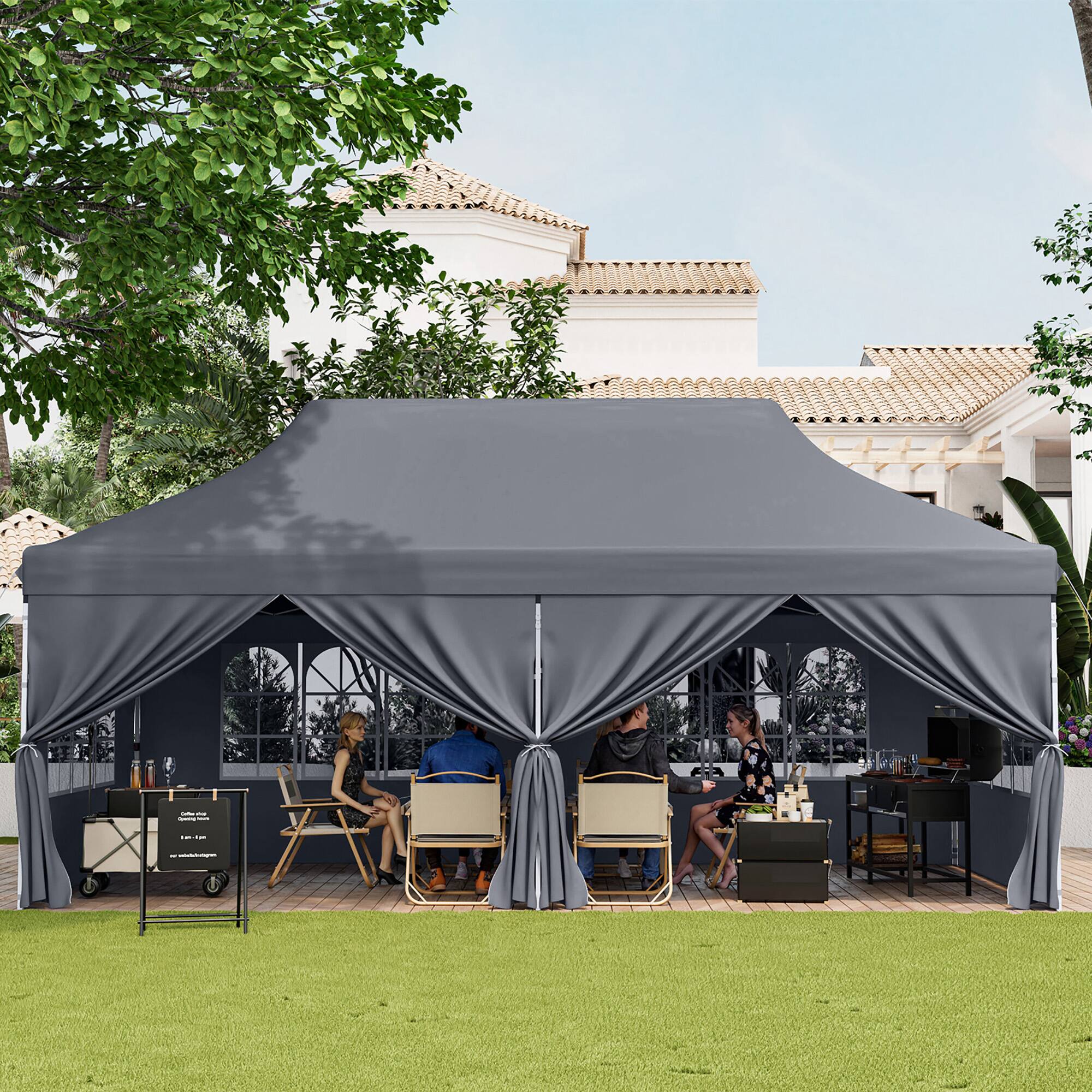 Alt View 3. Gymax - Gymax 10 x 20 FT Canopy w/ 6 Detachable Sidewalls Carrying Bag UPF50+ Sun Protection Gray - Gray.